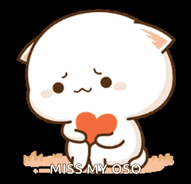a cartoon cat is holding a heart and saying miss my oso .