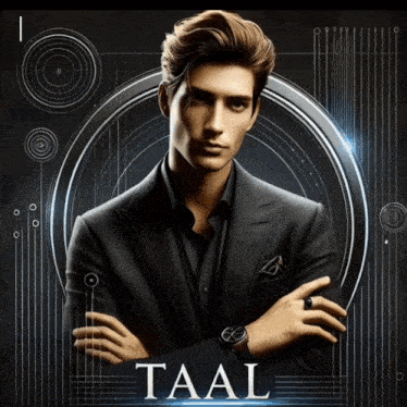 a man in a suit with the name taal written on the bottom