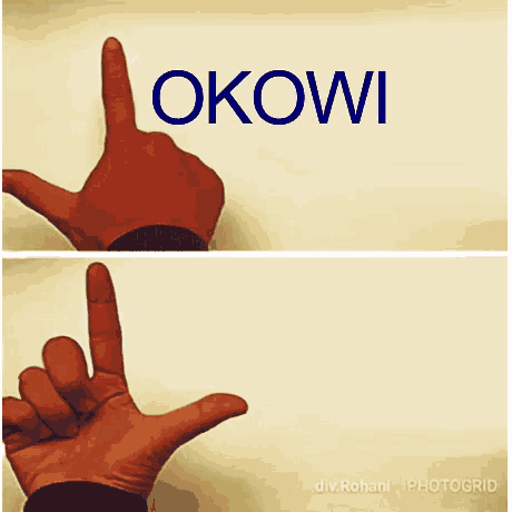 a hand is pointing to the word okowi