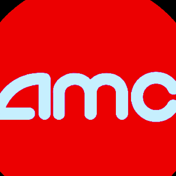 a red circle with the word amc in white