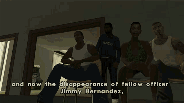 a screenshot of a video game that says " and now the disappearance of fellow officer jimmy hernandez , "