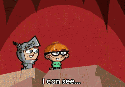 a cartoon character says i can see while standing next to another cartoon character
