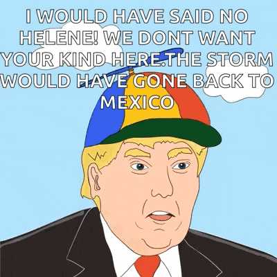 a cartoon of donald trump wearing a rainbow hat