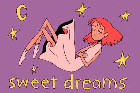 a cartoon of a girl sleeping with the words sweet dreams written below her