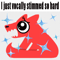 a picture of a red dog with the words " i just vocally stumbled so hard "