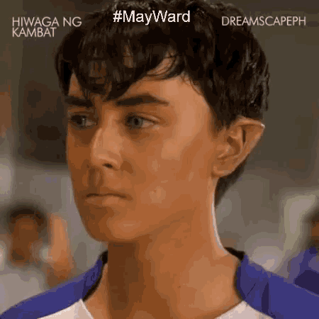a close up of a person 's face with #mayward written on the bottom right
