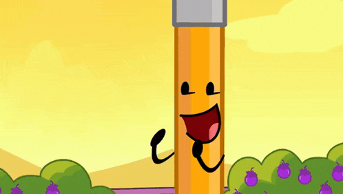 a cartoon drawing of a pencil with arms and legs and a smile on its face .