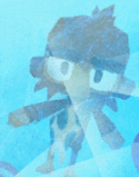 a cartoon character is swimming in a blue pool .