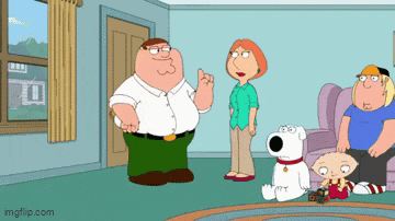 a family guy cartoon shows peter griffin and lois griffin in a living room