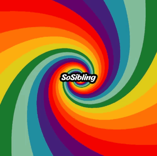 a rainbow colored swirl with the word sosibling in the middle