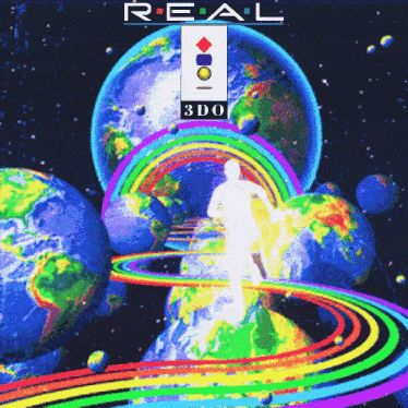 a colorful poster for real 3do shows a rainbow