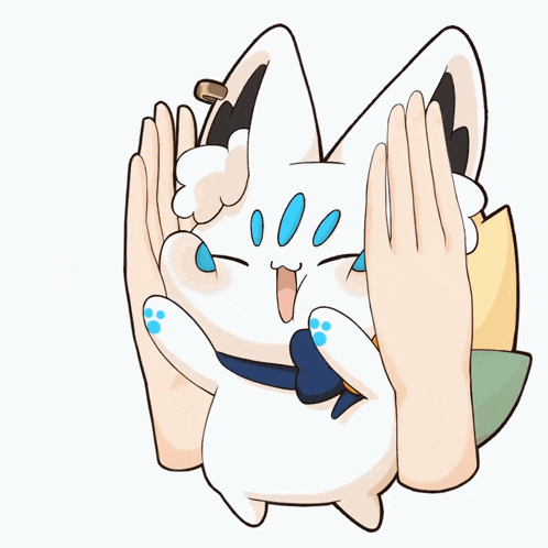a cartoon drawing of a cat with blue spots on its paws