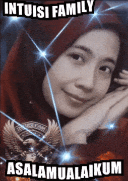a woman in a red hijab with the words intuiti family assalamualaikum