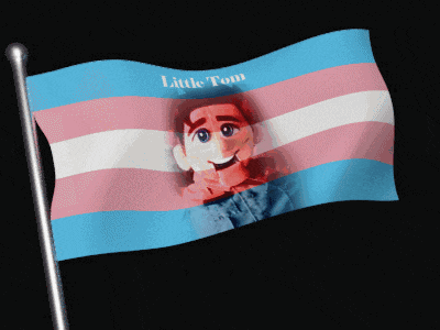 a little tom flag with a picture of a puppet