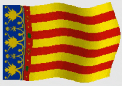 a yellow red and blue flag with a blue stripe on the bottom