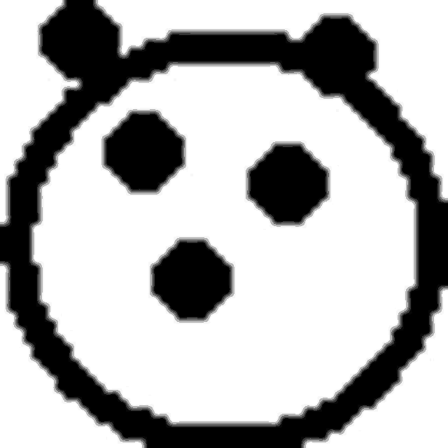 a black and white pixel art drawing of a panda bear 's face with three eyes .