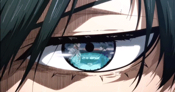 a close up of a man 's eye with a blue pupil