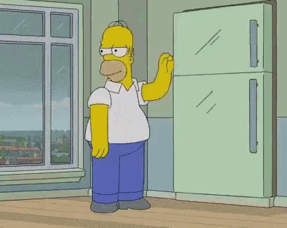 homer simpson is standing in front of a refrigerator door