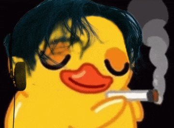 a cartoon duck with headphones on is smoking a cigarette