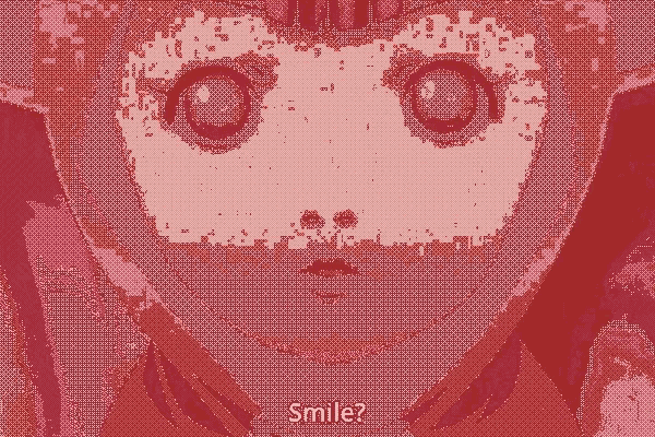 a pixelated image of a girl with the word smile written below her