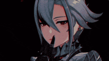 a girl with long hair and red eyes is holding a gun in her hand in a video game .