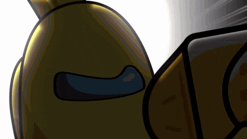 a cartoon drawing of a yellow among us character with a blue nose