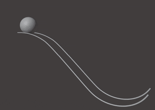 a drawing of a ball going down a slope on a gray background