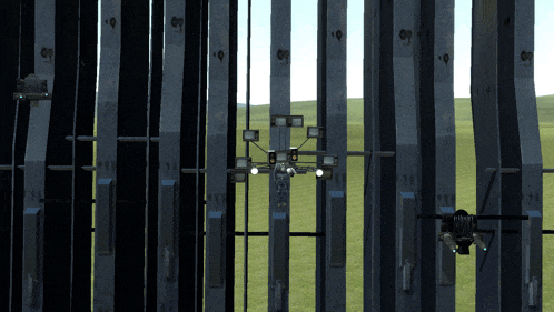 a computer generated image of a fence with a helicopter flying through it