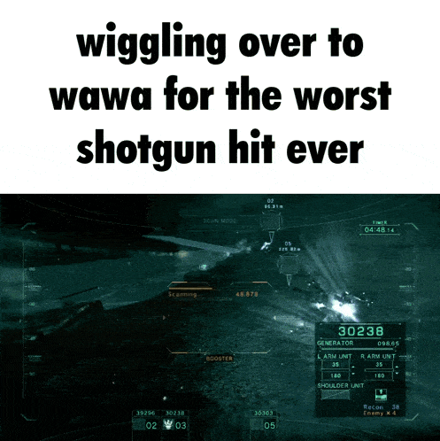 a video game screen with the words wiggling over to wawa for the worst shotgun hit ever on it