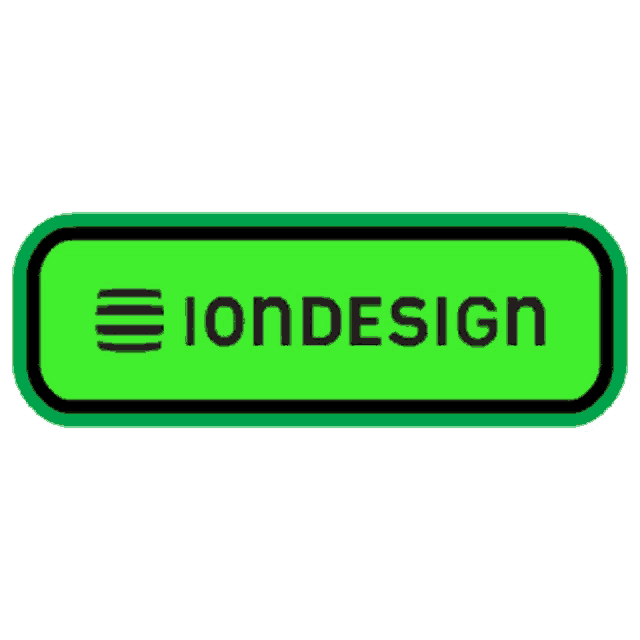 a green button that says iondesign in black letters