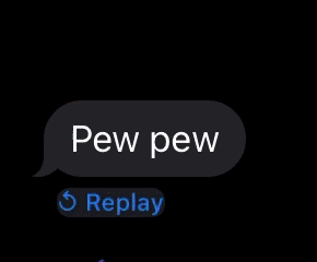 a purple background with a speech bubble that reads pew pew