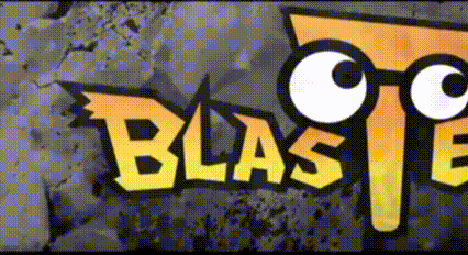 a cartoon logo for blaste with big eyes