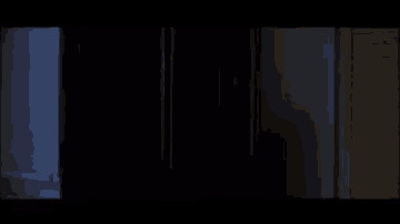 a person is peeking out from behind a refrigerator door in a dark room .