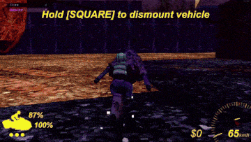 a screenshot of a video game with the words hold [ square ] to dismount vehicle