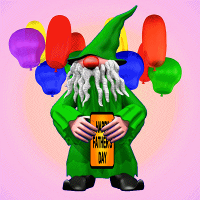 a gnome is holding a sign that says happy fathers day