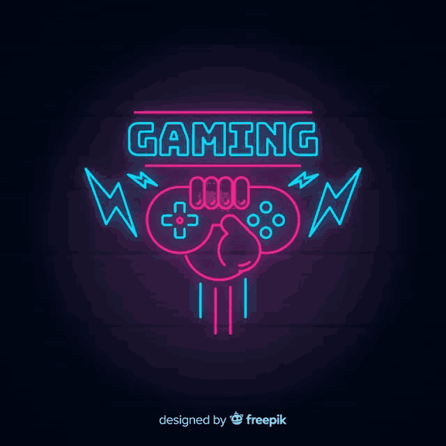 a neon sign for gaming with a fist holding a video game controller