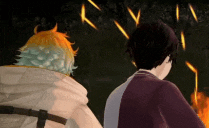 a couple of anime characters standing next to each other