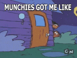 a cartoon with the words munchies got me like at the top