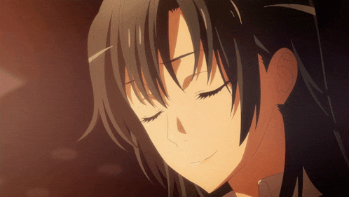 a close up of a anime character with her eyes closed