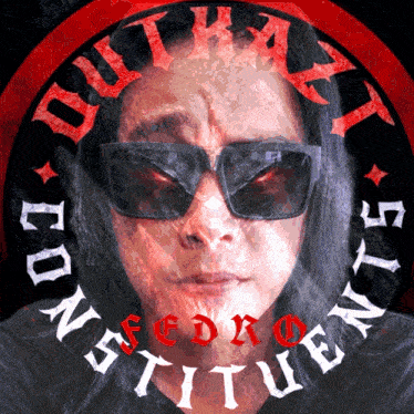 a man wearing sunglasses is surrounded by a logo for outkast