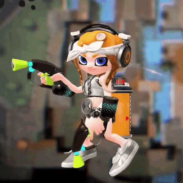 a cartoon character wearing headphones holding a gun