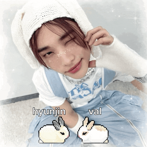 a picture of a boy with the name hyunjin and val