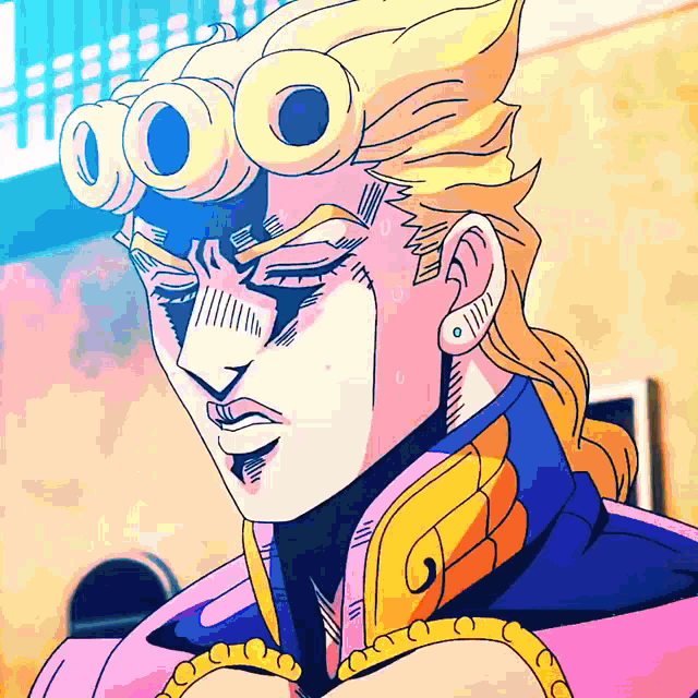 a close up of a cartoon character 's face with a pink background