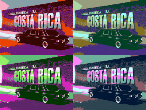 four images of a car with the word costa rica on them