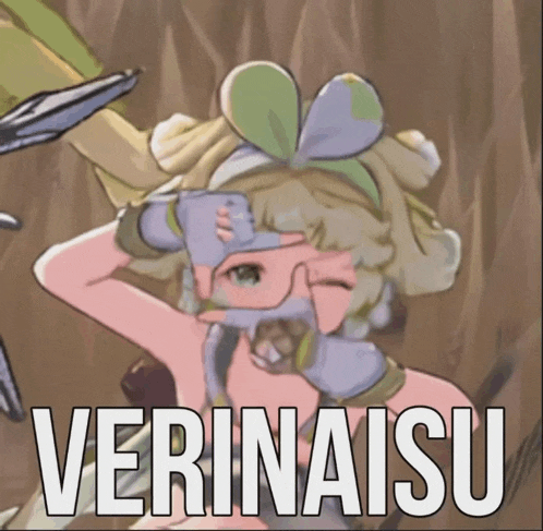 a cartoon of a girl with the word verinaisu on the bottom