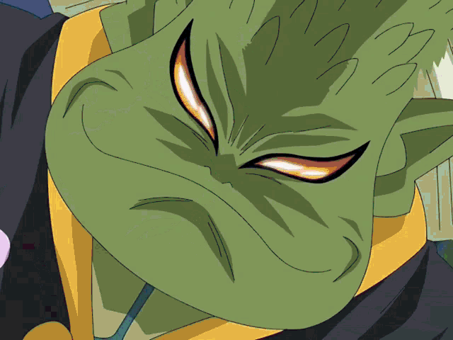 a close up of a cartoon character 's face with a yellow eye