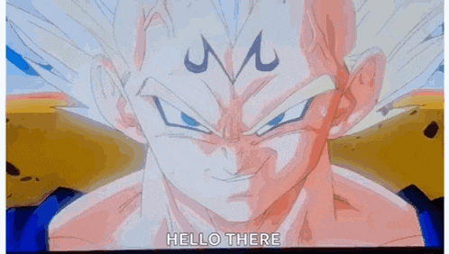 a close up of a cartoon character with the words hello there on the bottom