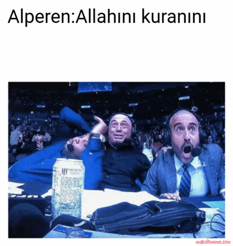a group of men sitting in front of a crowd with the caption alperen allahini kuranini