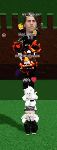 a stack of cartoon characters including mr bones wife and mister cheese