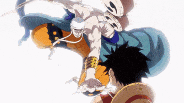 monkey d luffy and enel from one piece are fighting in a cartoon